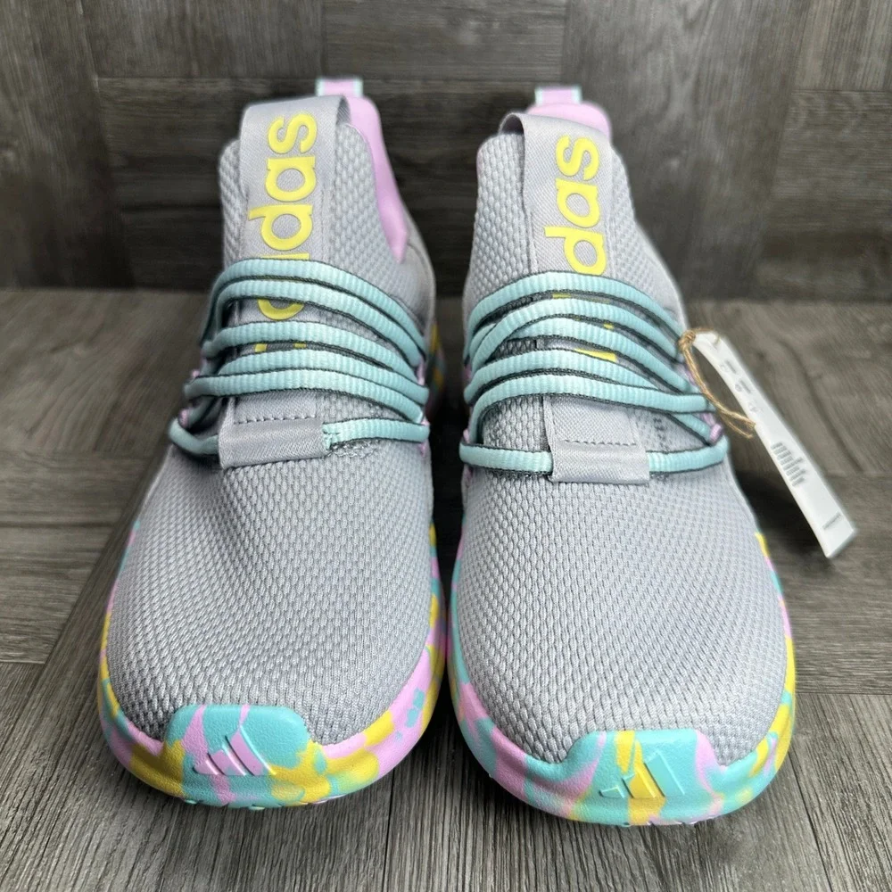 Adidas Lite Racer Adapt 7 Kids 3 Grey Pink Yellow Slip On Running NEW IH7849